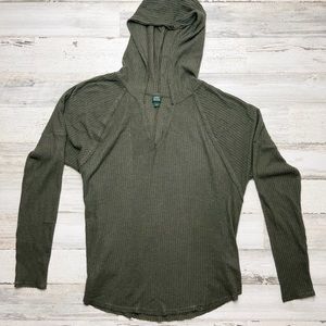 Wild Fable Green Long-Sleeve Hooded Waffle-Knit Tee, Size Large